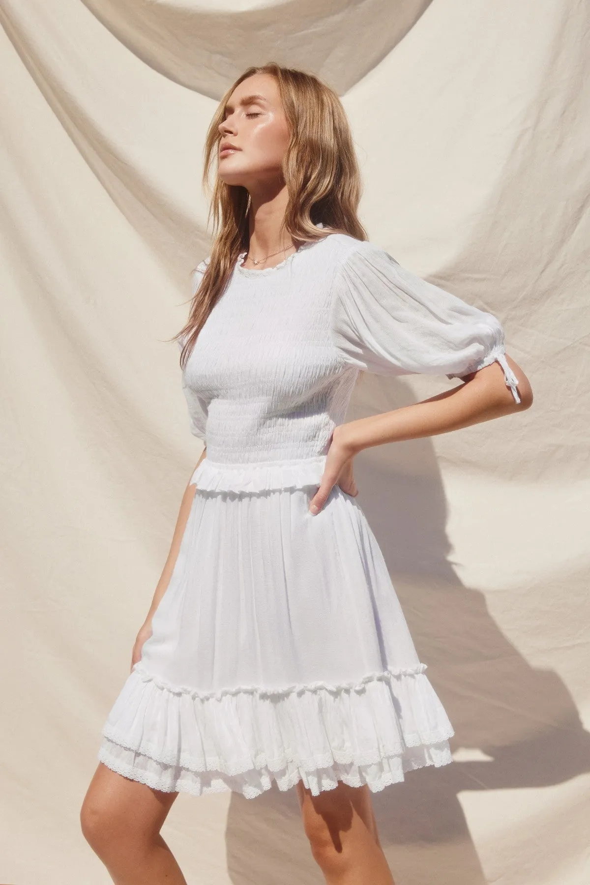 Alayna Ivory Ruffle Smocked Mini Dress
