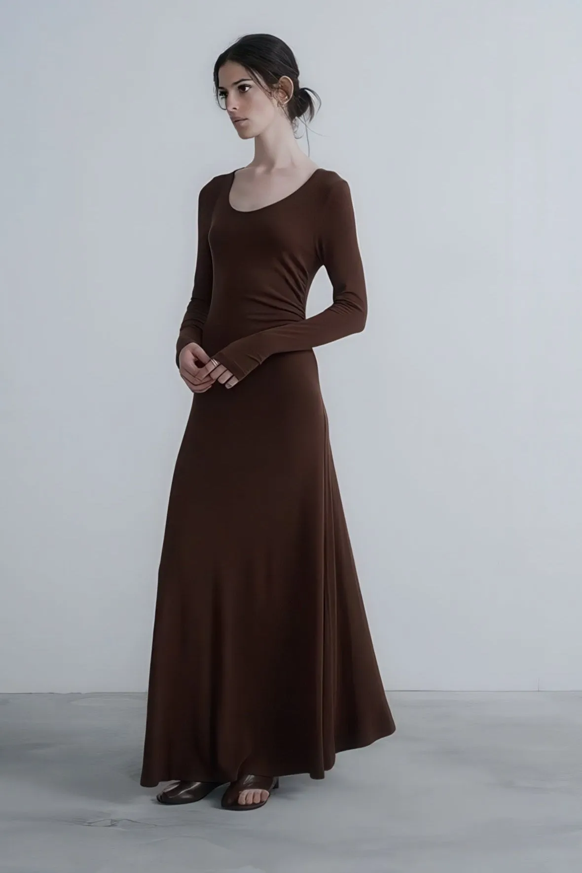 Autumn Long Ruching Knit Dress