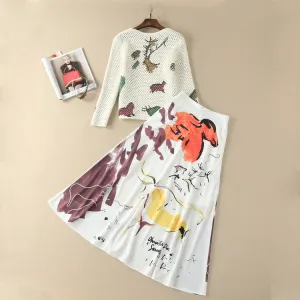 BBL DESIGN CO ORD KNITTED TOP AND MIDI SKIRT WITH ALL OVER PRINT