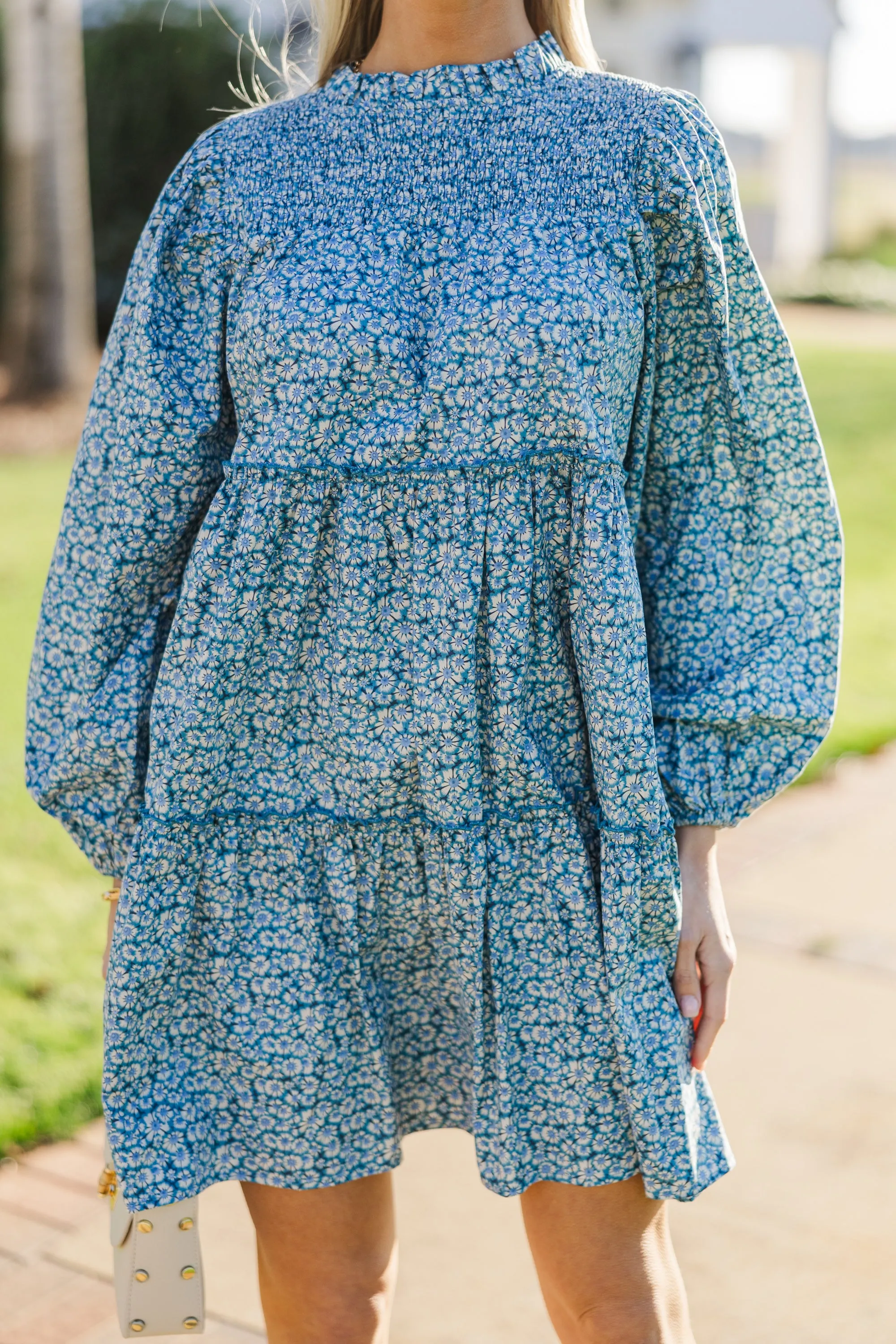 Be Your Best Blue Ditsy Floral Babydoll Dress