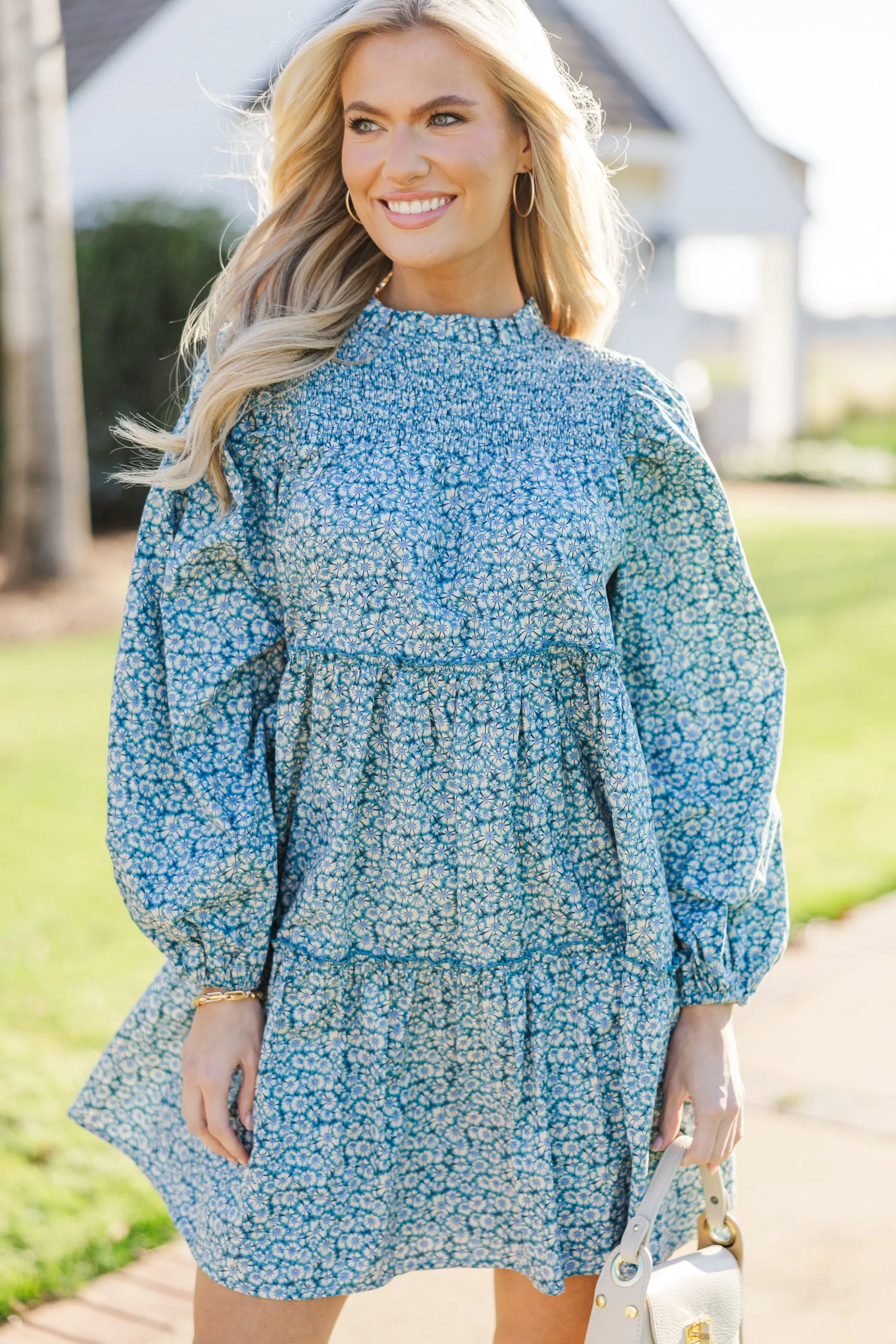 Be Your Best Blue Ditsy Floral Babydoll Dress