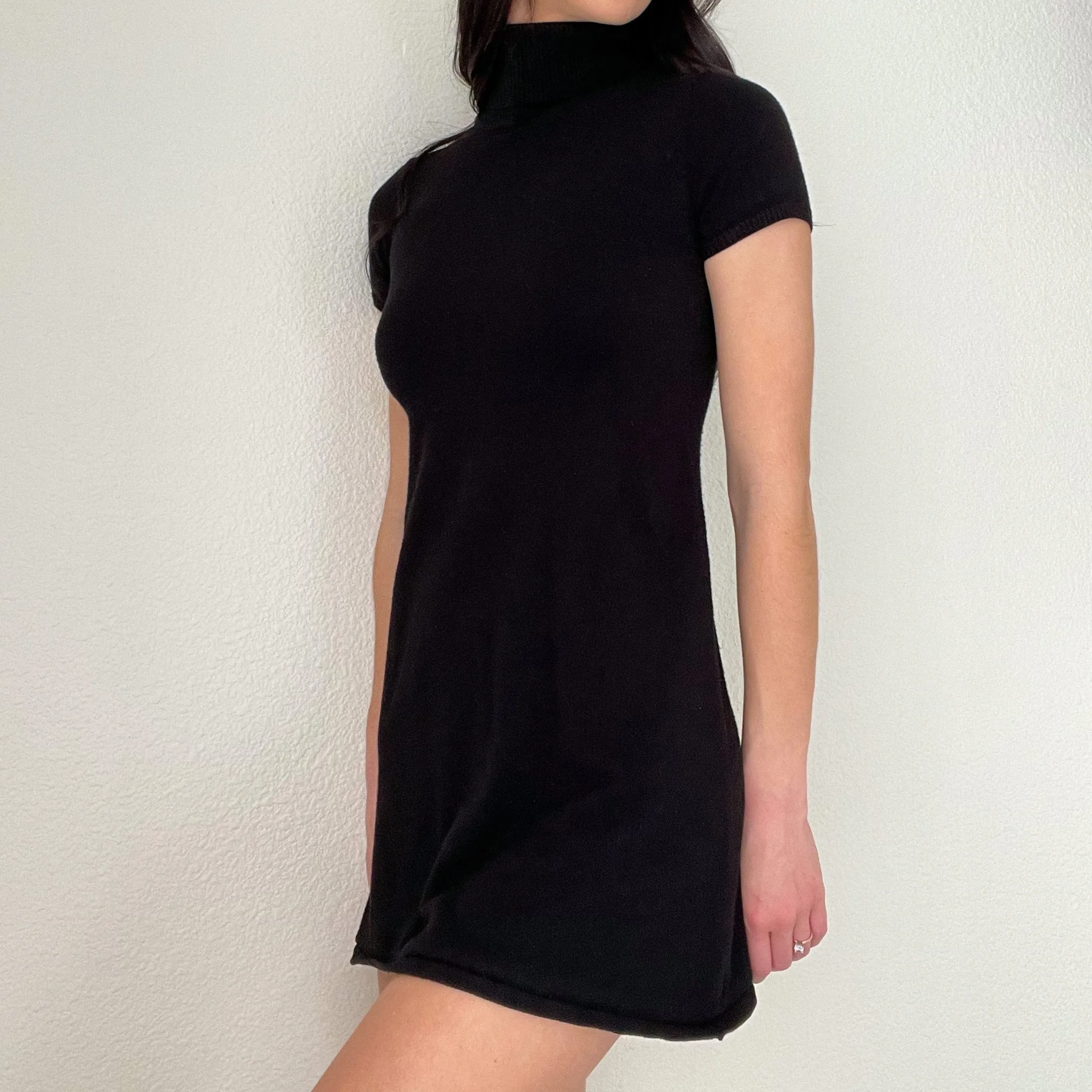 Black Knit Turtleneck Mini Dress