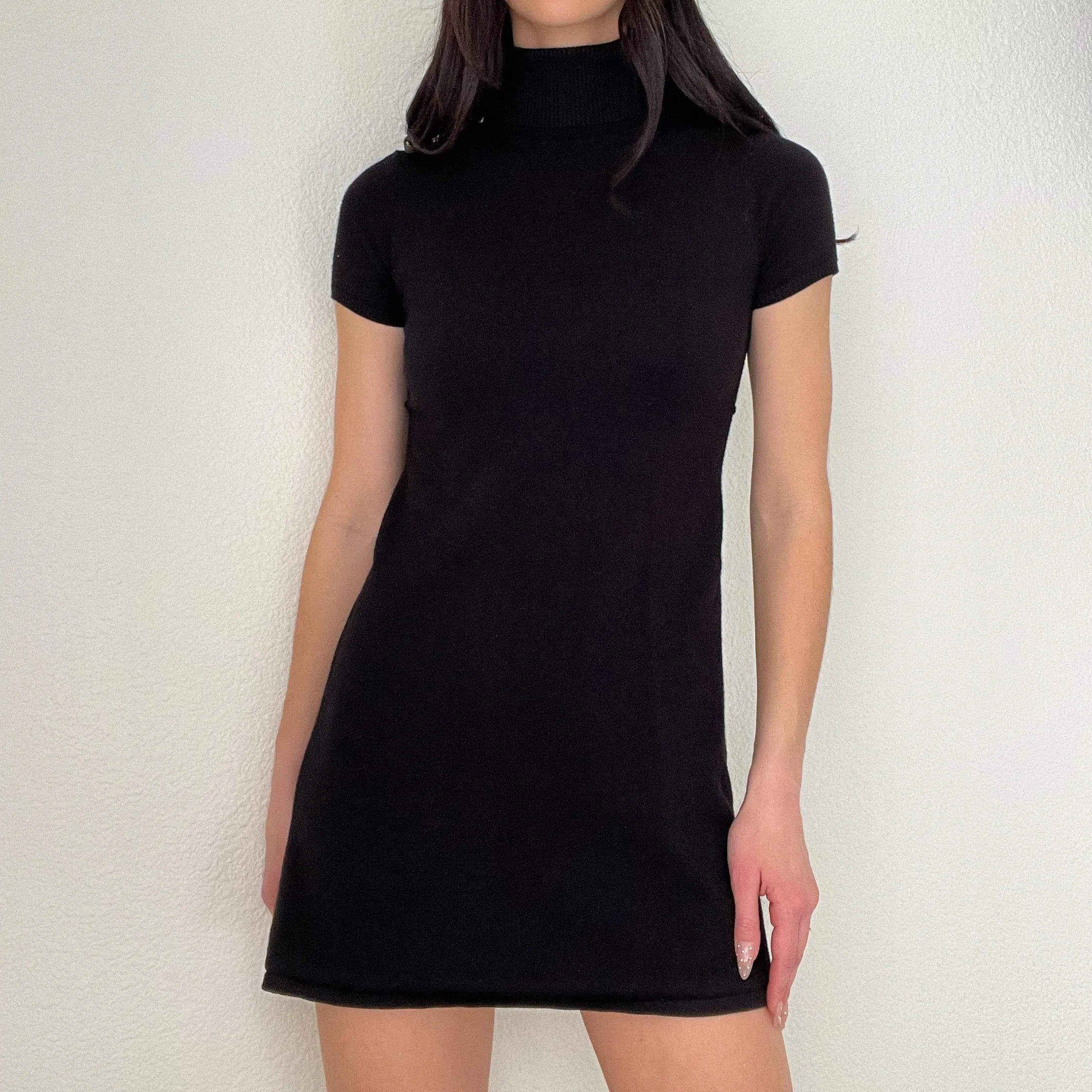 Black Knit Turtleneck Mini Dress