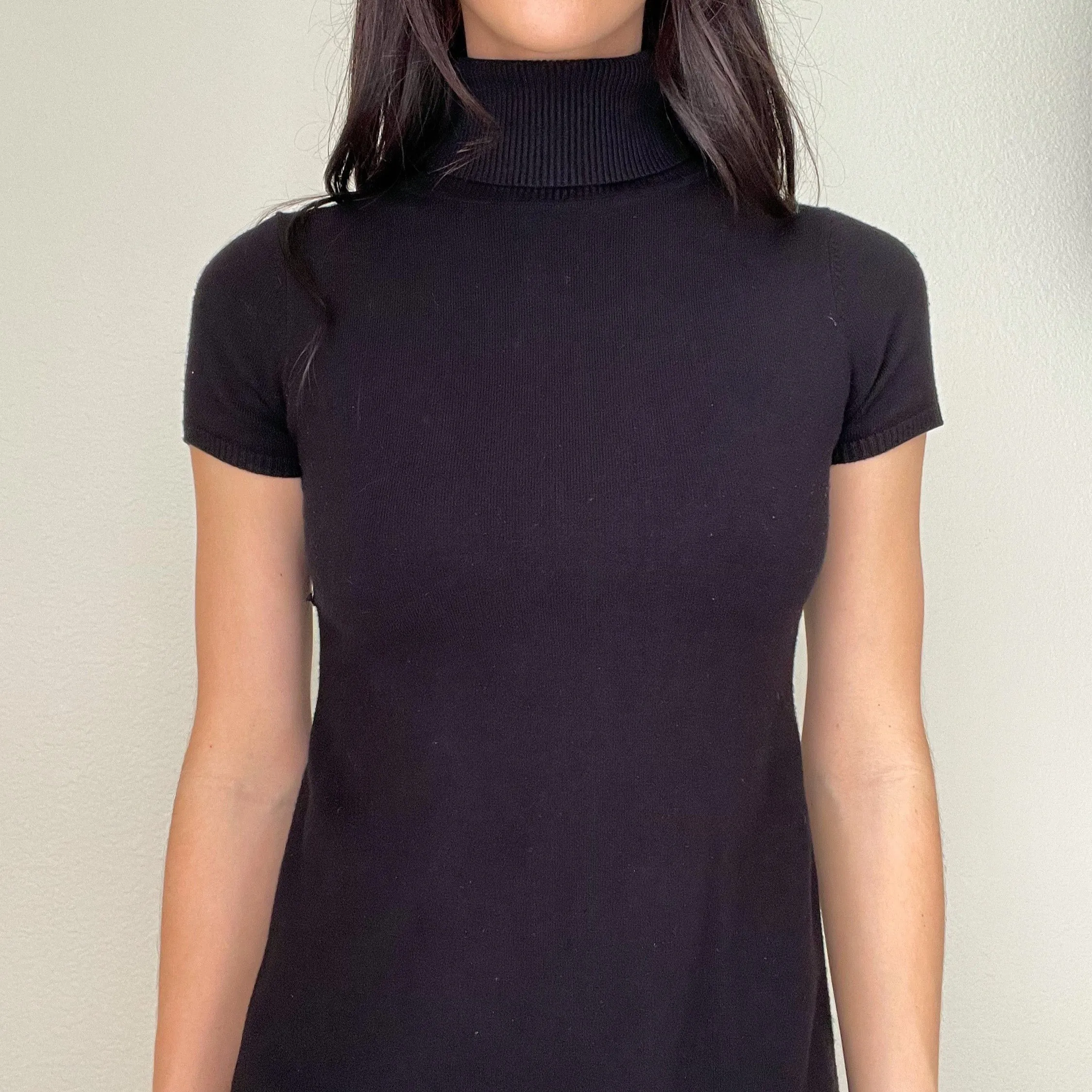 Black Knit Turtleneck Mini Dress