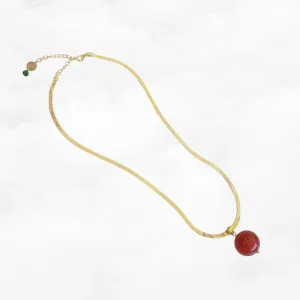 Carnelian Pendant Necklace with Gold Herringbone Chain