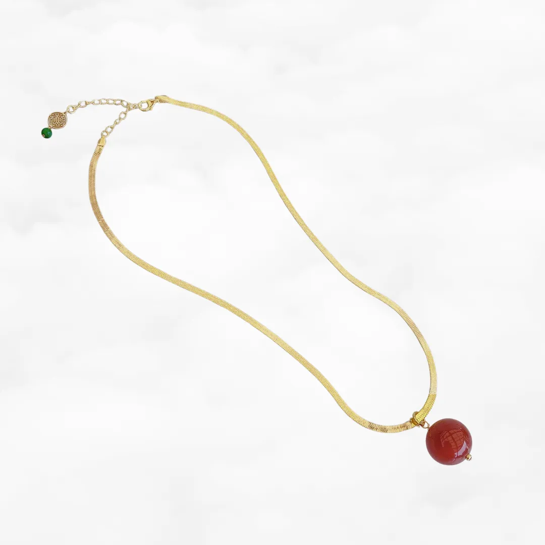 Carnelian Pendant Necklace with Gold Herringbone Chain