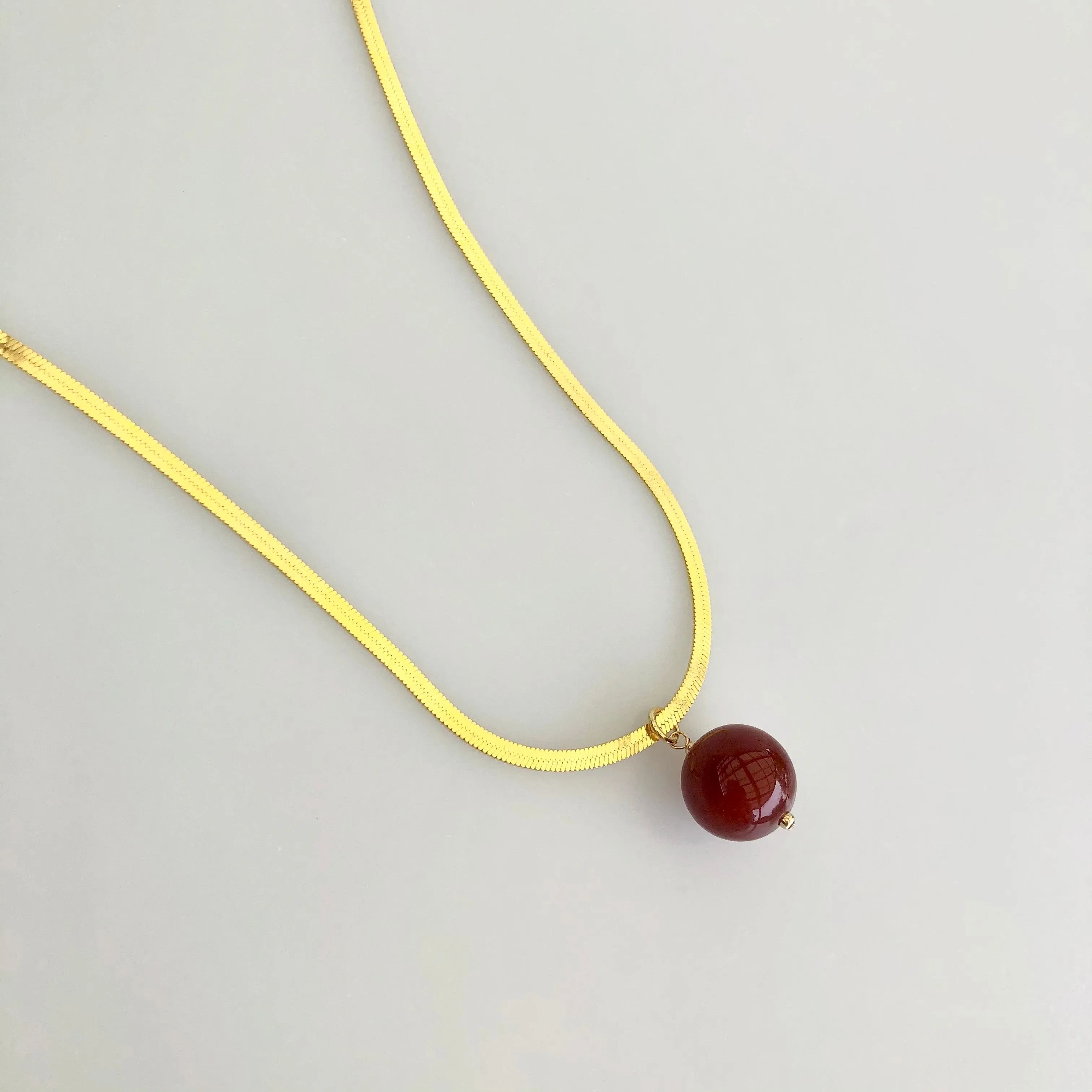 Carnelian Pendant Necklace with Gold Herringbone Chain