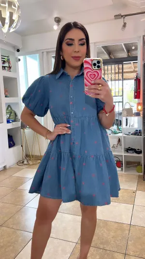 Denim Hearts Mini Dress