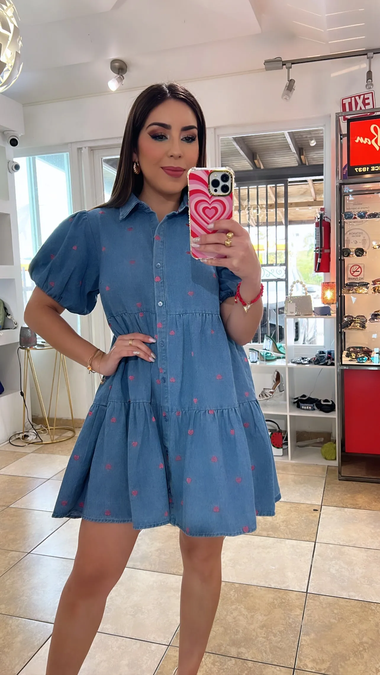 Denim Hearts Mini Dress