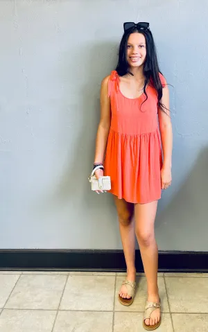 DOUBLE ZERO- Tie Shoulder Babydoll Mini Dress