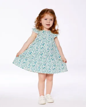 DPD Printed Organic Cotton Dress Small Turquoise Flowers