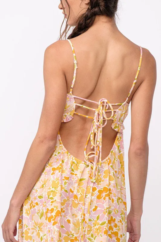 Drew Peach Floral Babydoll Cami Mini Dress