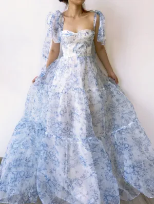 Fairycore Floral Strap Square Neck Tulle Dress