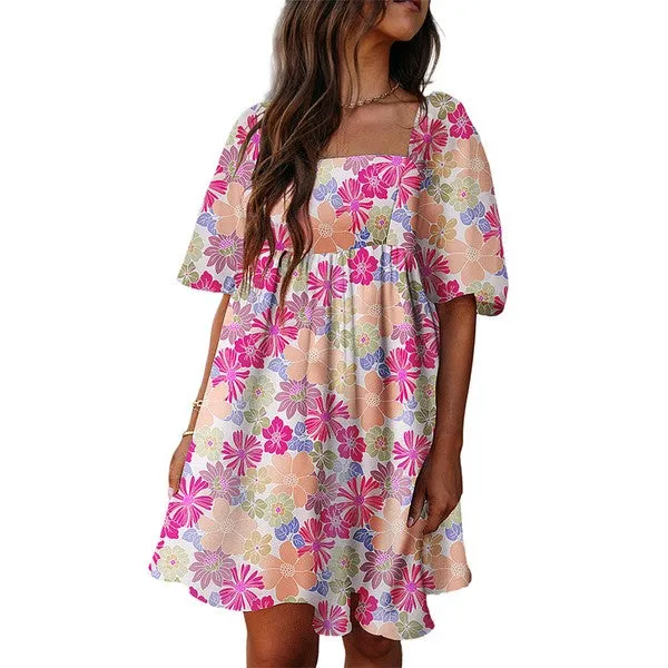 Flower Puff Sleeve Babydoll Dress   **This item has free shipping.**