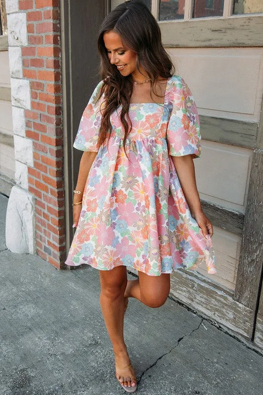 Flower Puff Sleeve Babydoll Dress   **This item has free shipping.**