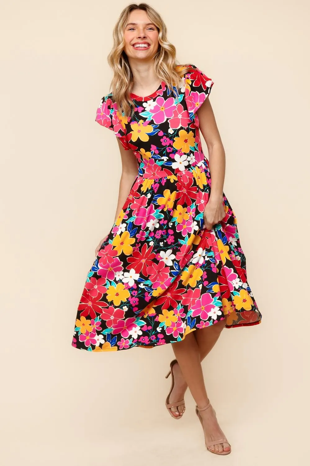 FOLDED RUFFLE SHORT SLEEVE BABYDOLL DRESS