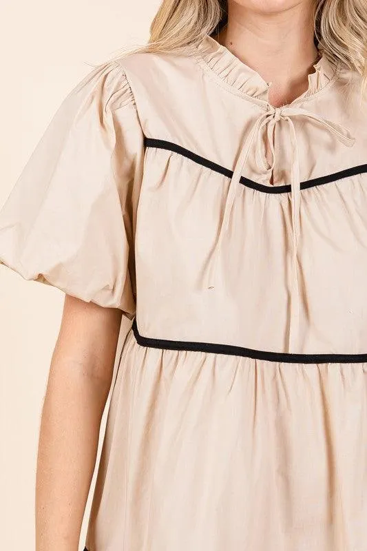 GeeGee Piping Detailed Babydoll Mini Dress