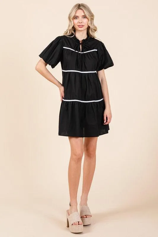 GeeGee Piping Detailed Babydoll Mini Dress