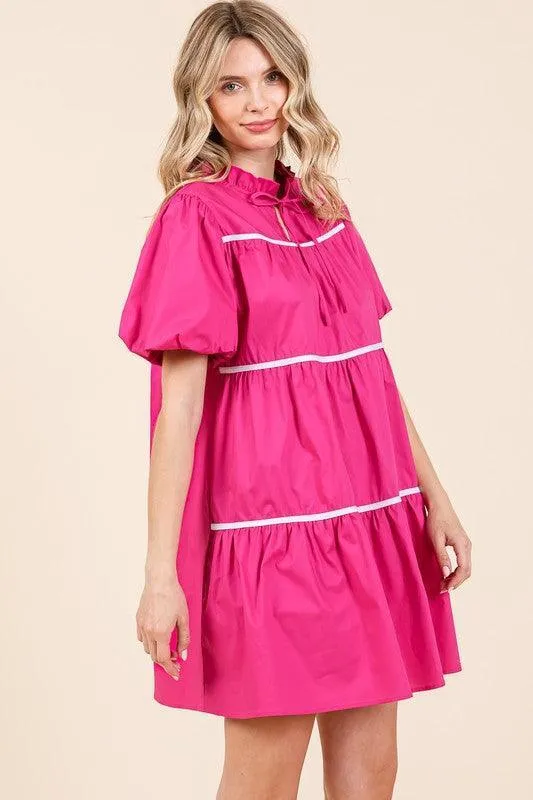 GeeGee Piping Detailed Babydoll Mini Dress