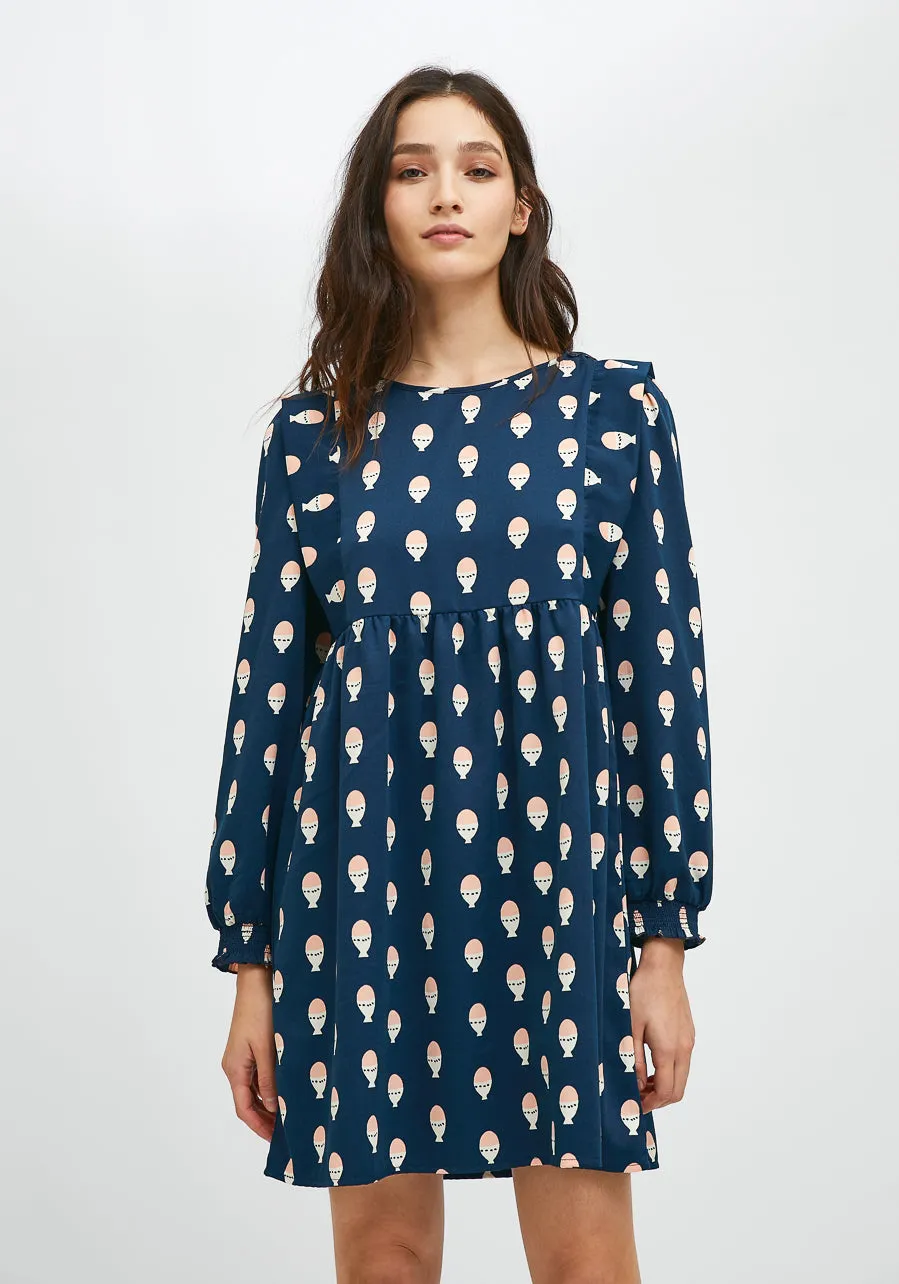 Hard-boiled egg print Short babydoll dress with  by Compania Fantastica FA21SHE36