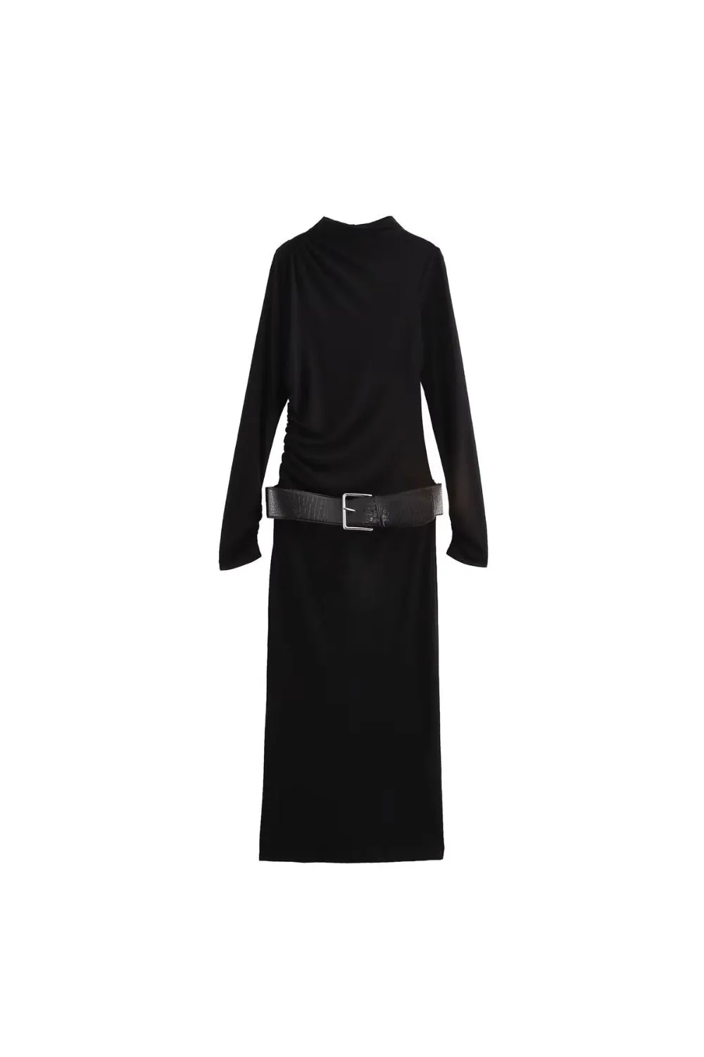 'Jade' Draped Pleated Dress with Belt