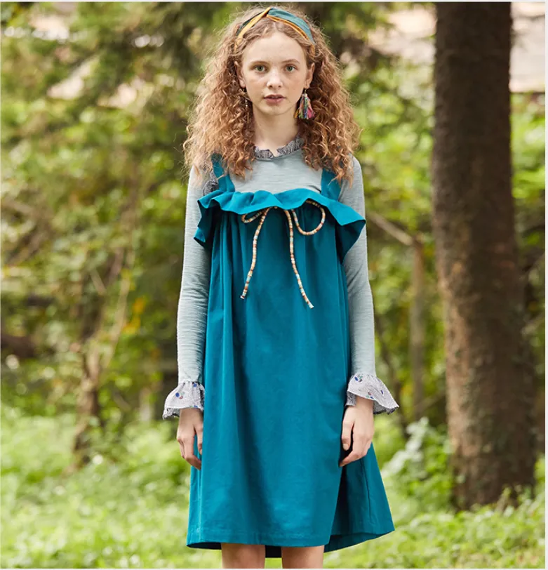 JAM PRINCESS FRILL SHOULDER SMOCK DRESS WITH LACE DETAIL