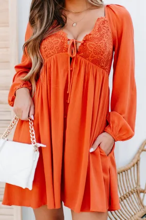 Needing Time & Space Lace Detailed Babydoll Dress (Orange)