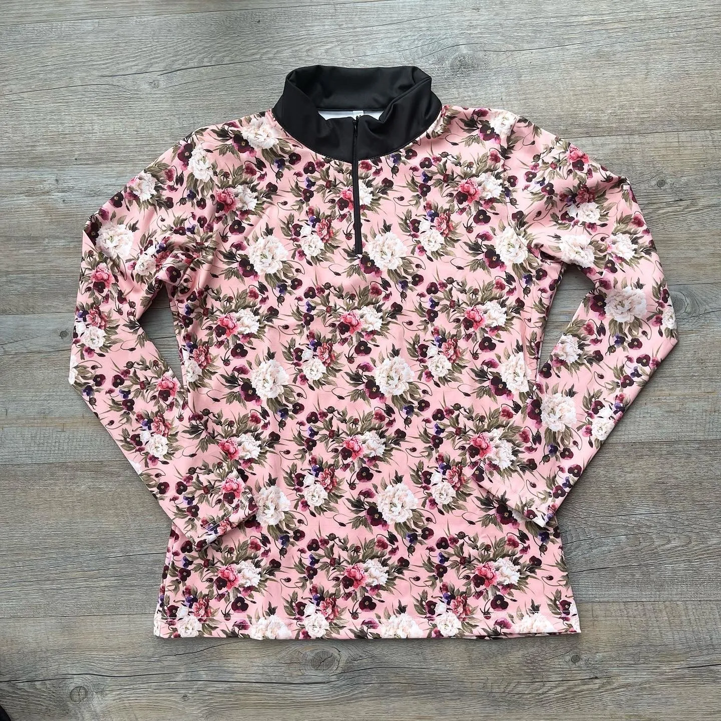 Pink Posy 1/4 Zip Long Sleeve Riding Shirt