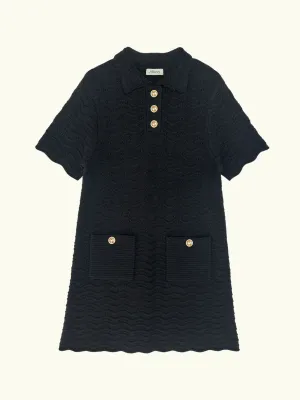 Pointelle Knit Dress - Black