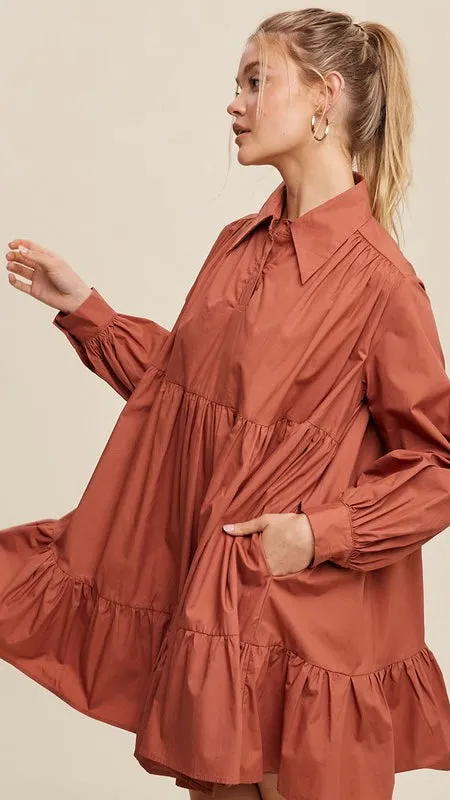 Poplin Tiered Babydoll Dress