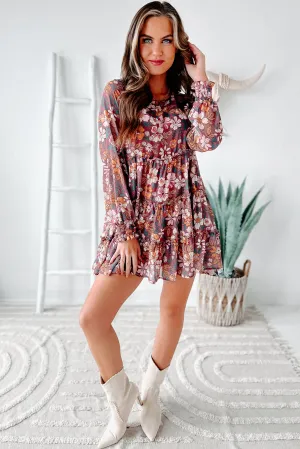 Pretty For Me Floral Mini Dress (Dark Wine)