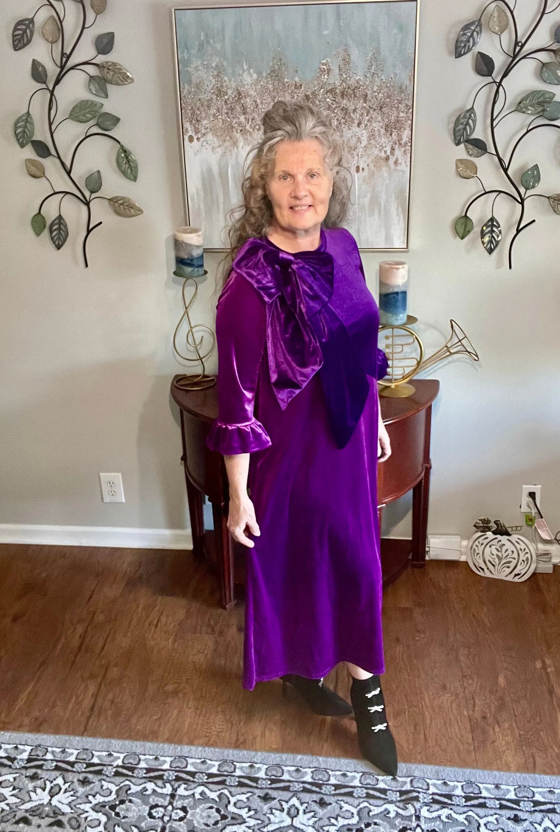 Purple/Plum Velvet Dress:  S-3X.  Can Be Returned For Exchange Only!