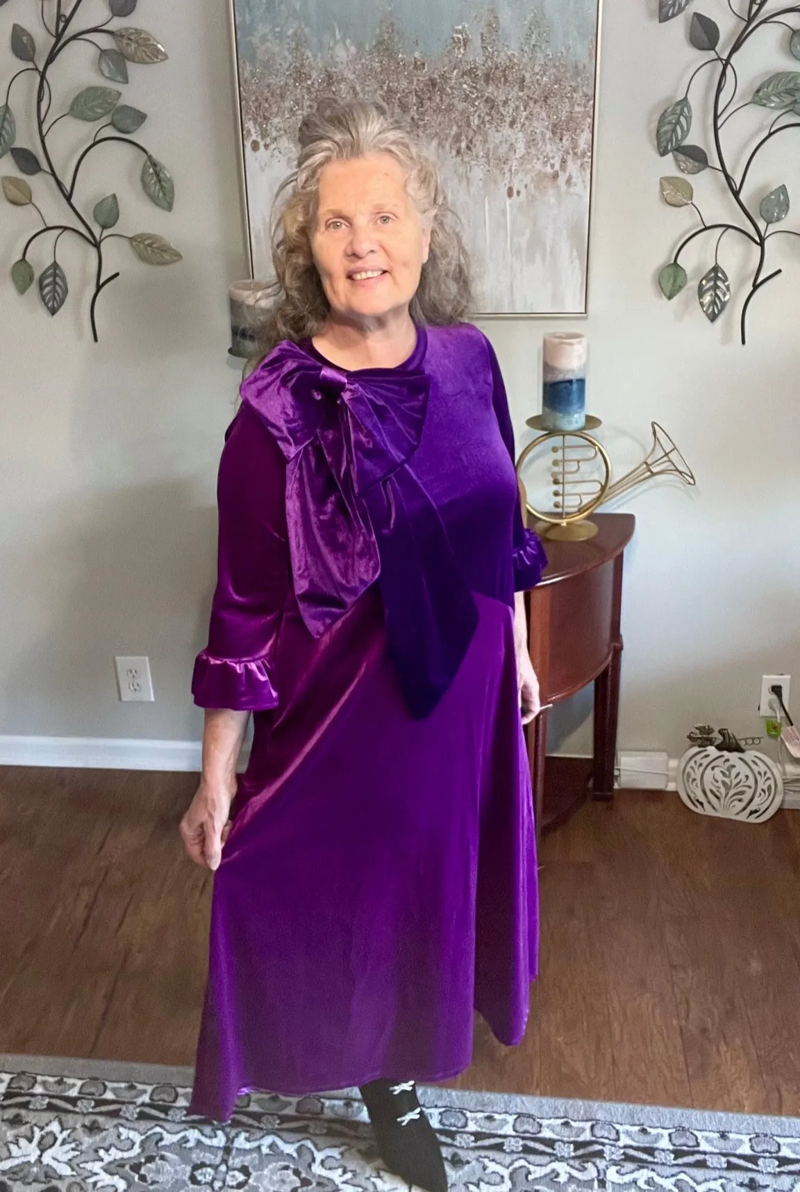 Purple/Plum Velvet Dress:  S-3X.  Can Be Returned For Exchange Only!