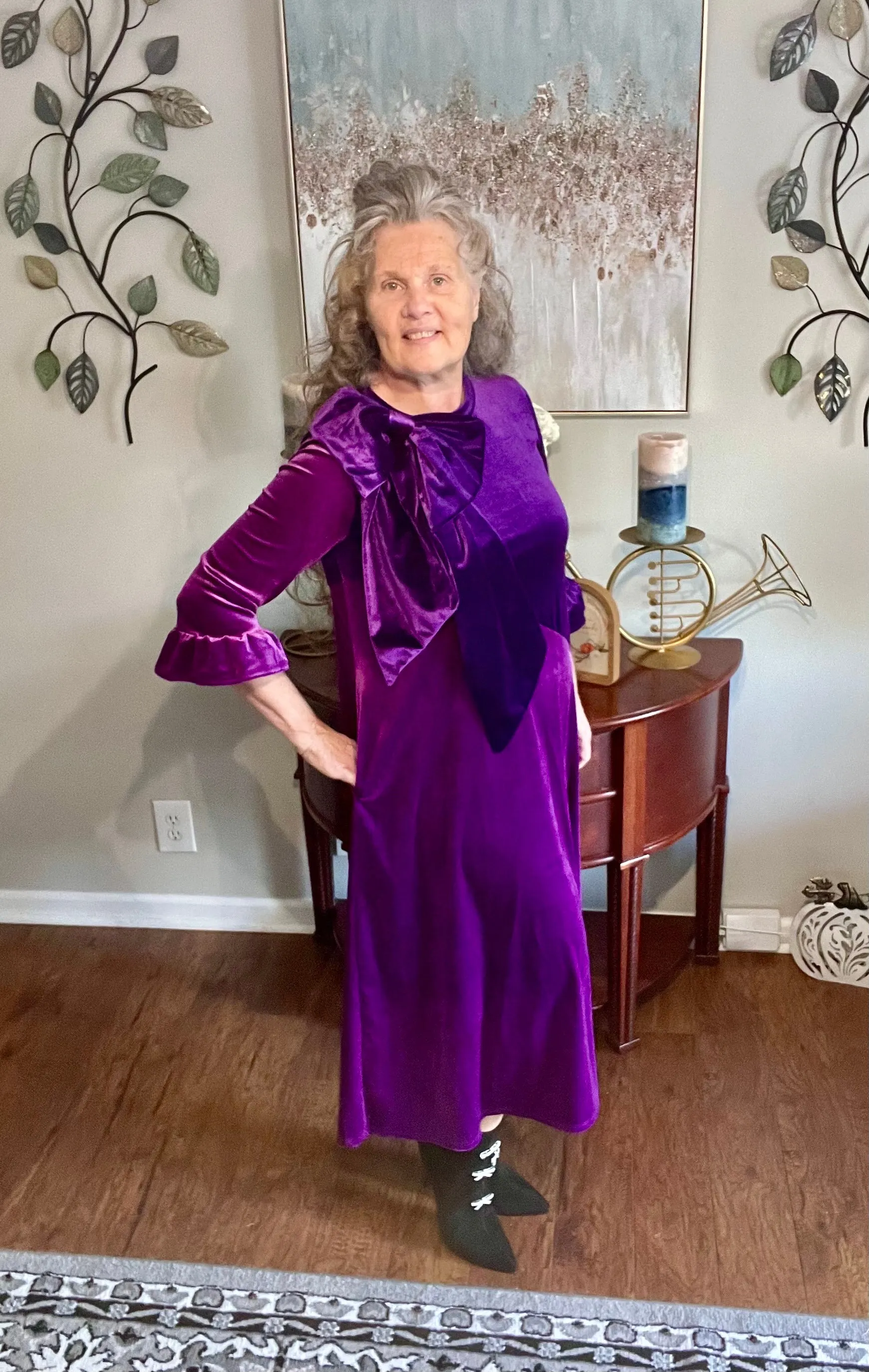 Purple/Plum Velvet Dress:  S-3X.  Can Be Returned For Exchange Only!