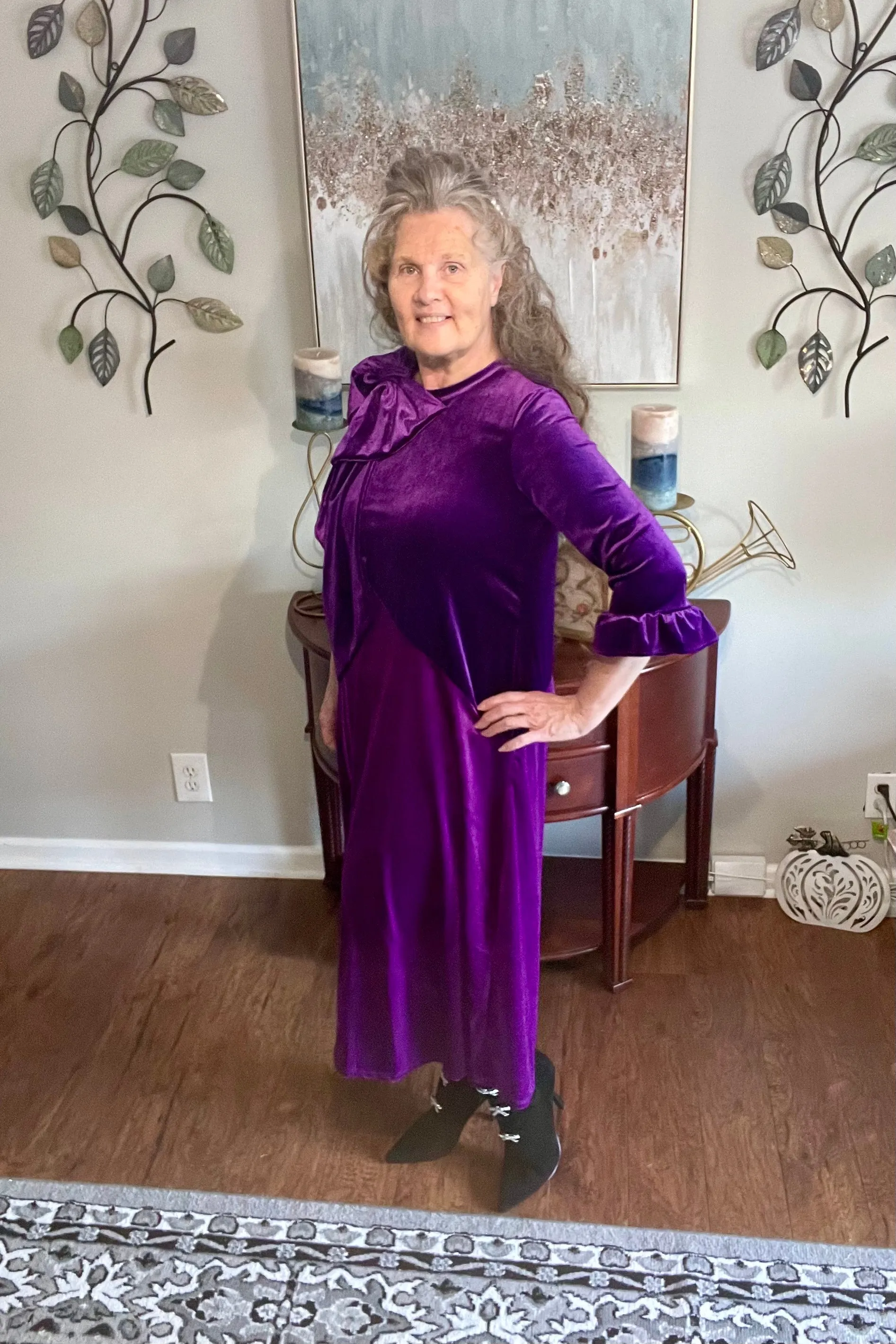 Purple/Plum Velvet Dress:  S-3X.  Can Be Returned For Exchange Only!