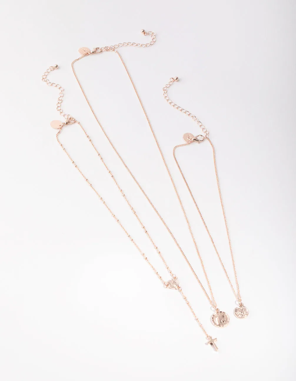 Rose Gold Rosary 3-Row Necklace