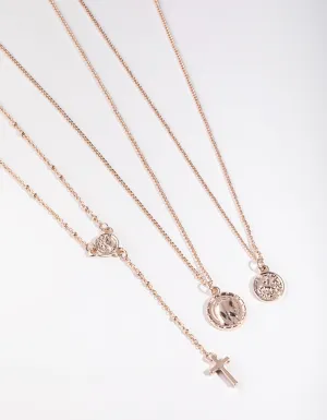 Rose Gold Rosary 3-Row Necklace