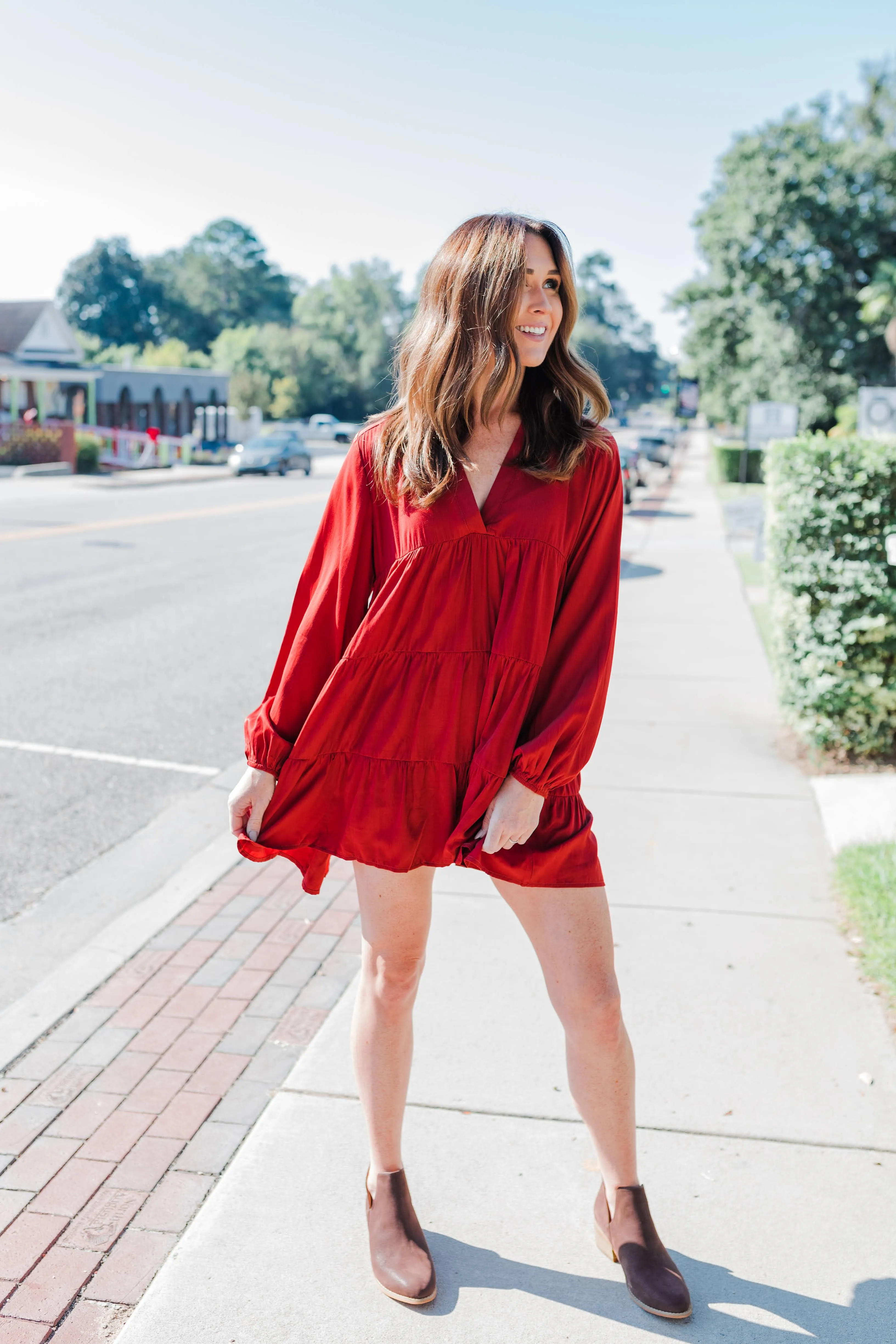 Rust Ruffle Babydoll Dress