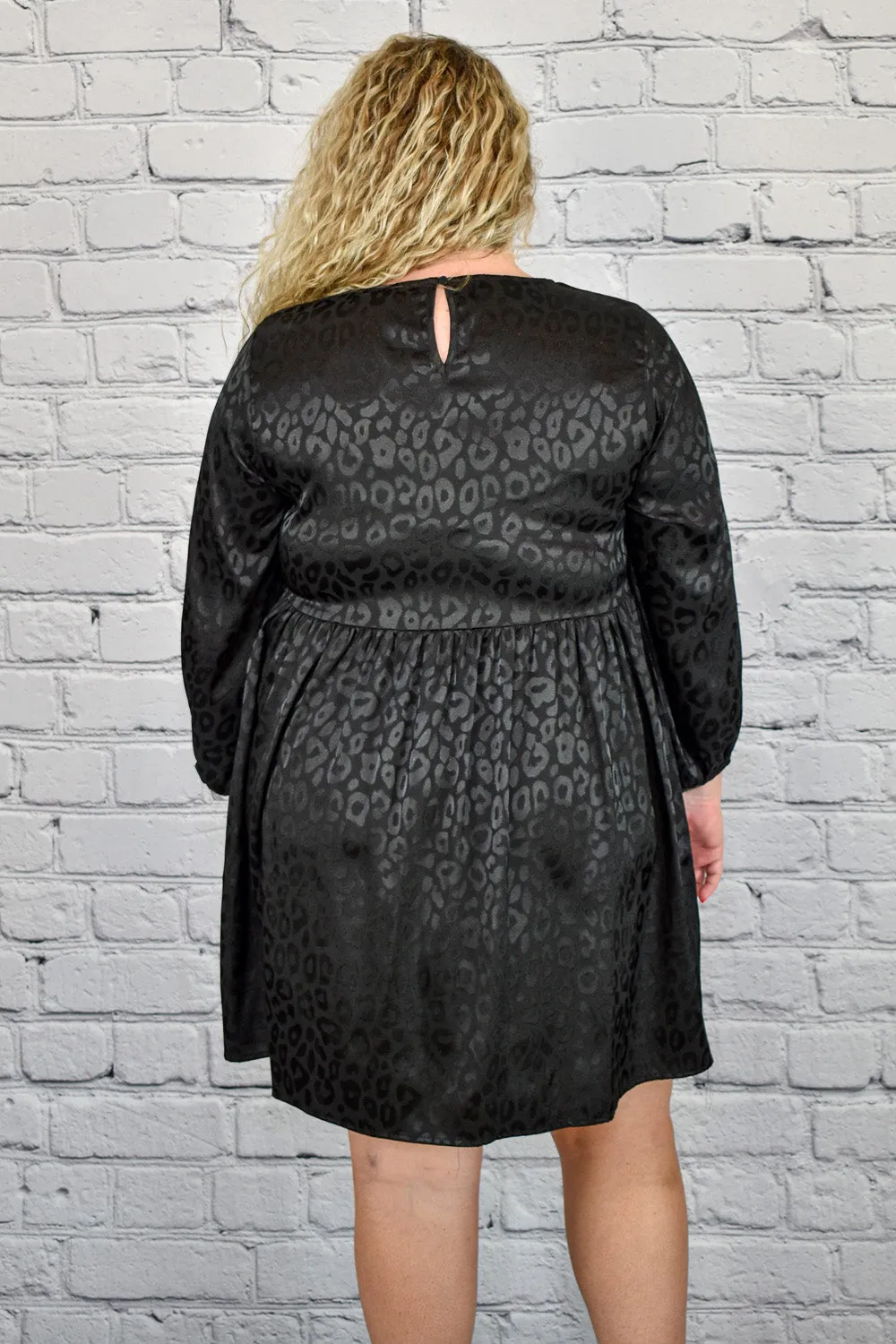 Satin Animal Print Long Sleeve Babydoll Dress in Plus Size by Umgee Clothing