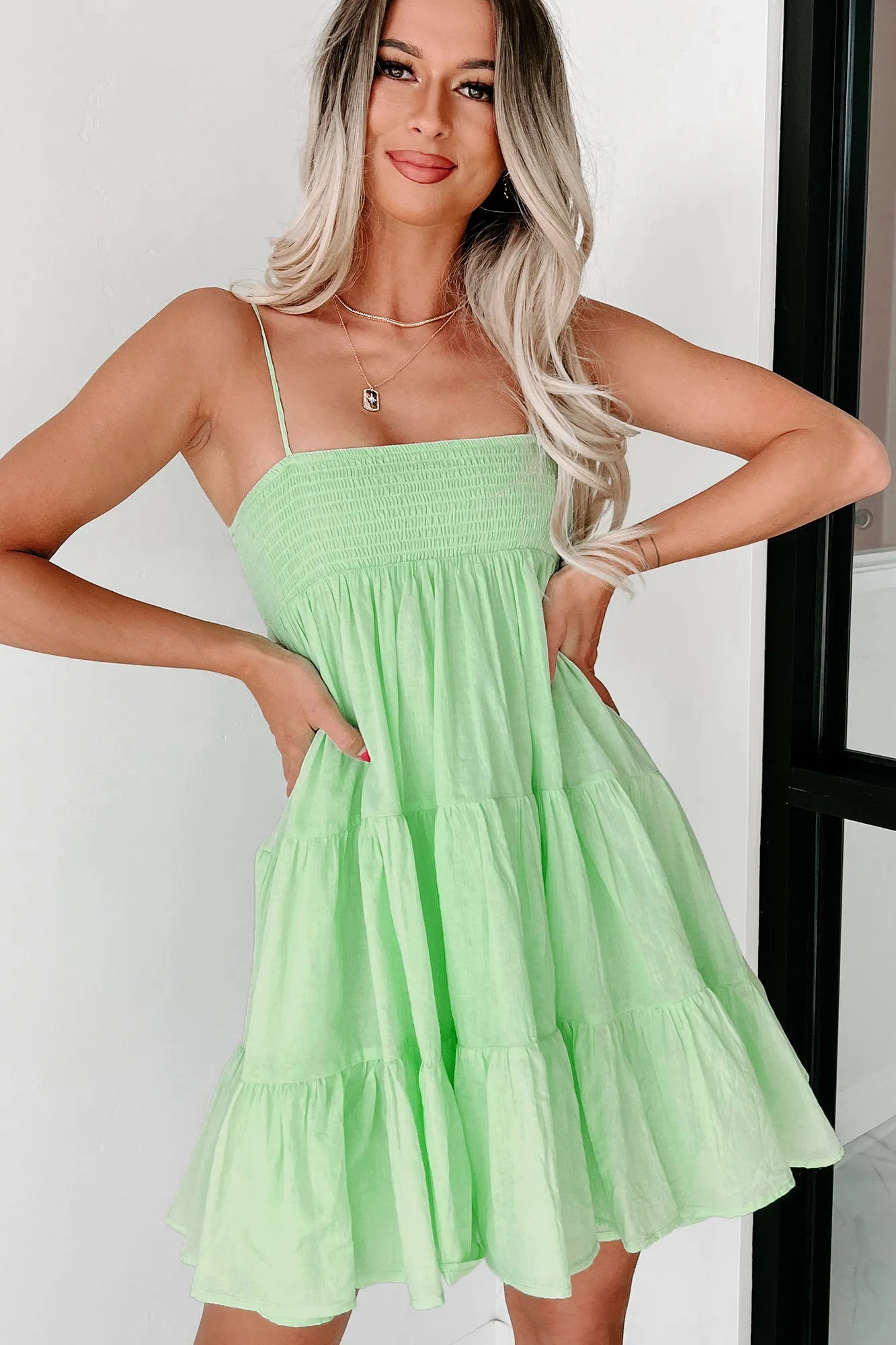 Sweet Thang Cotton Babydoll Dress (Lime)
