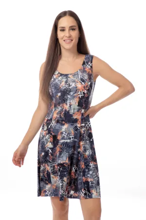 Tank Style A Line Dresses in Navy  Print