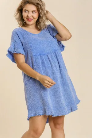 Umgee Mineral Washed Short Gauze Dress in Denim