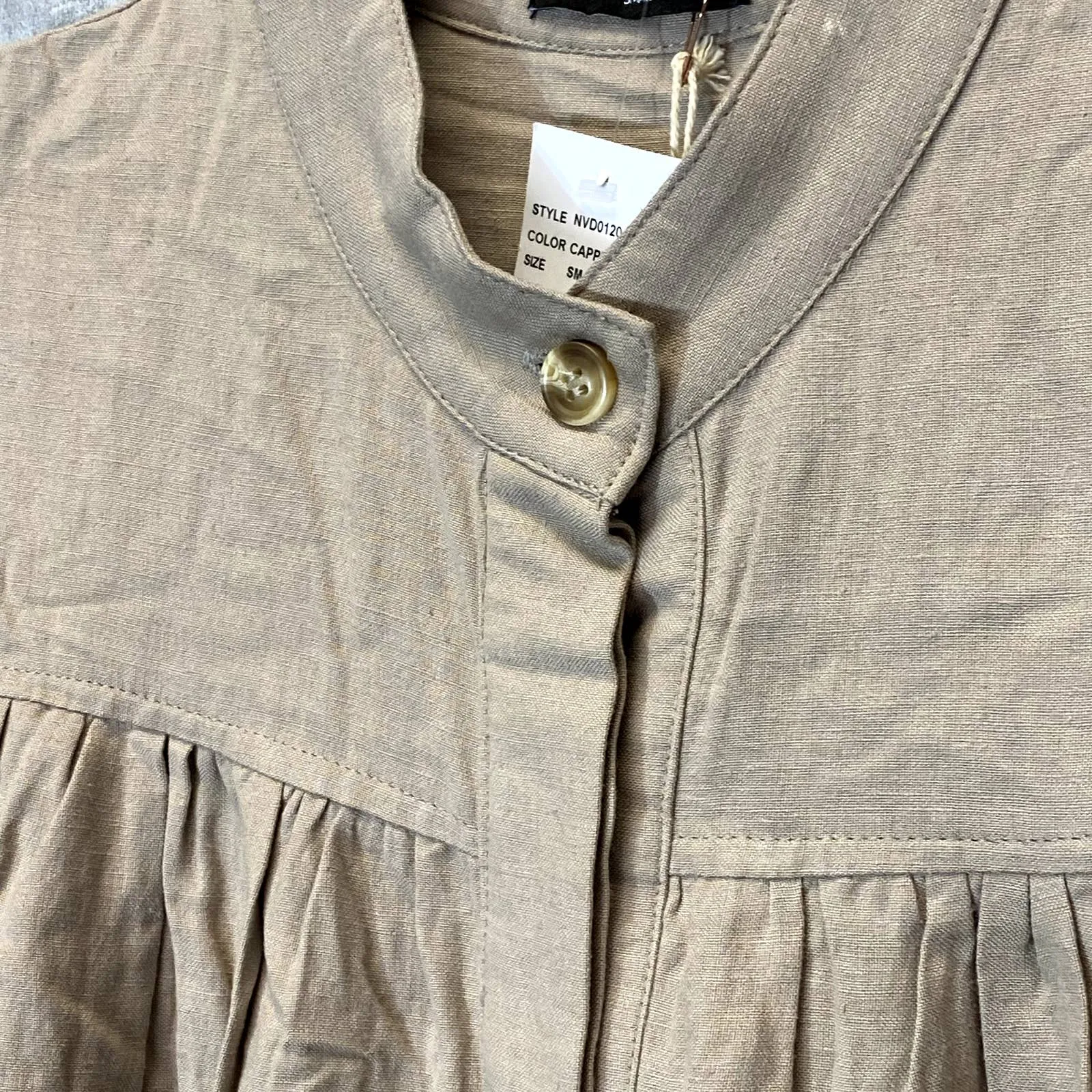 VICI Collection Women's Cappuccino Sleeveless Button-Up Babydoll Mini Dress SZ S