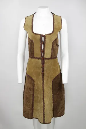 Vintage 70s Suede and crochet dress - S