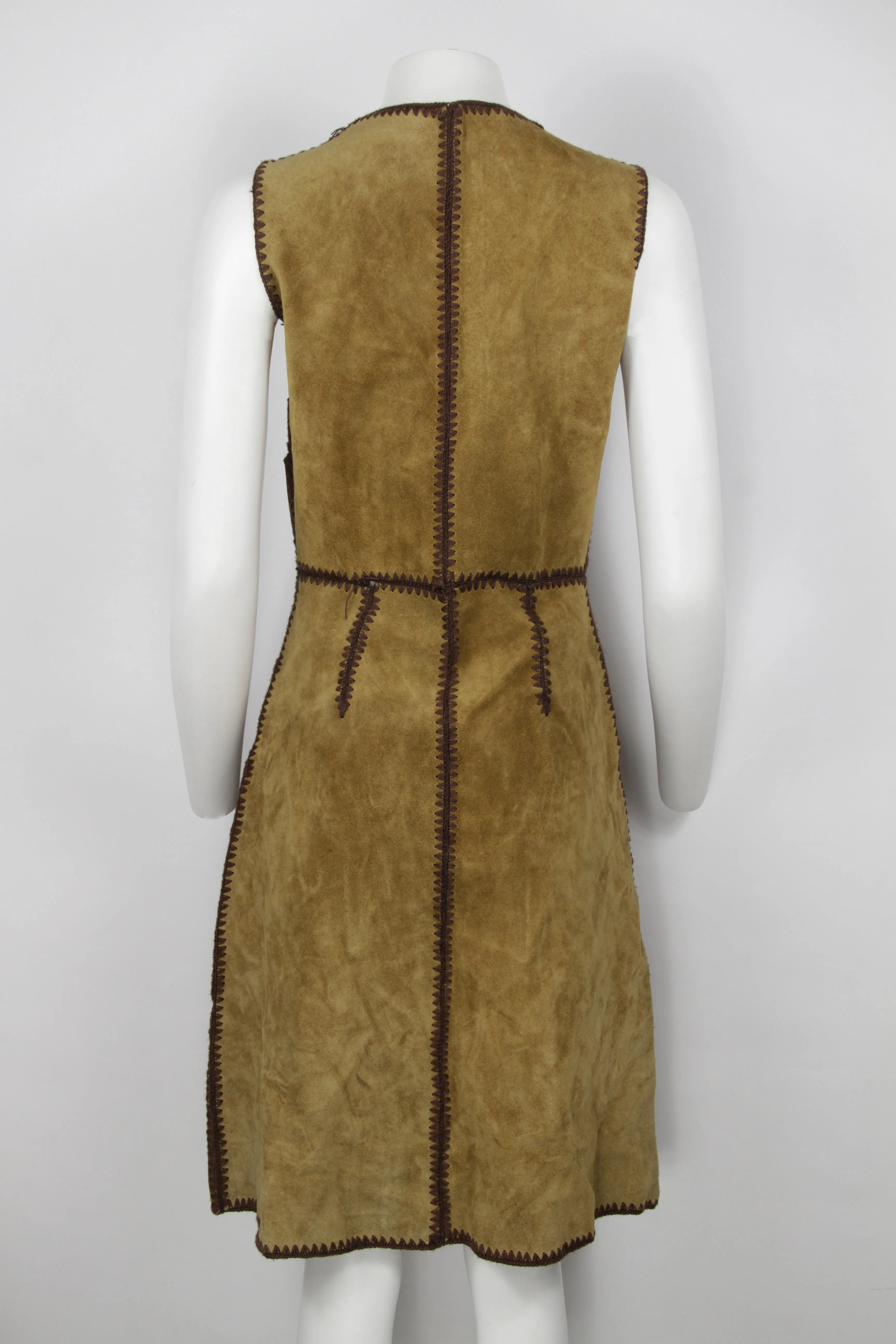 Vintage 70s Suede and crochet dress - S