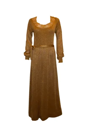 Vintage Gold Knit and  Crochet Long Gown