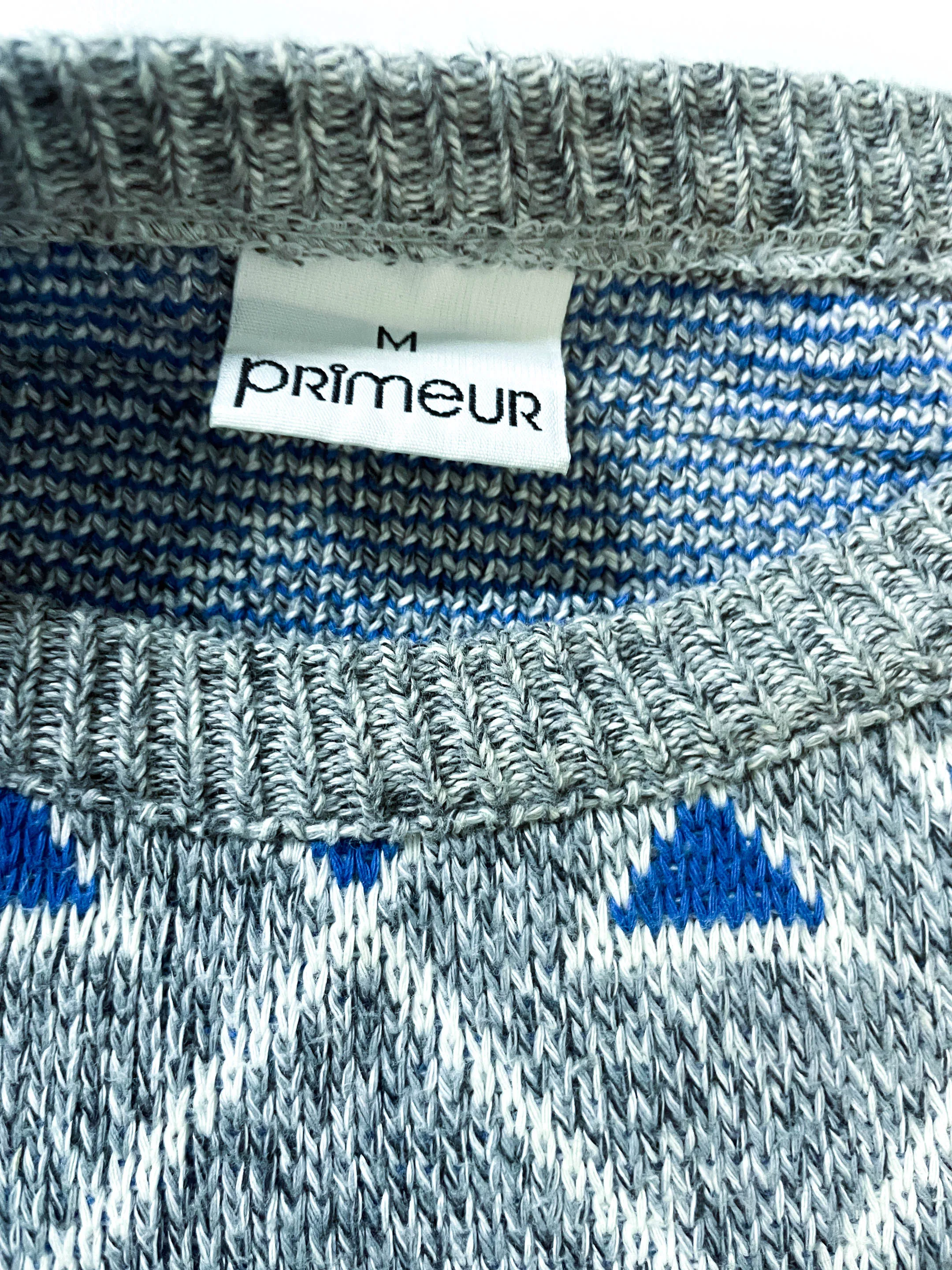 Vintage grey women's Primeur chunky knit geometric print sweatshirt in M|L23 W22|SKU 3988