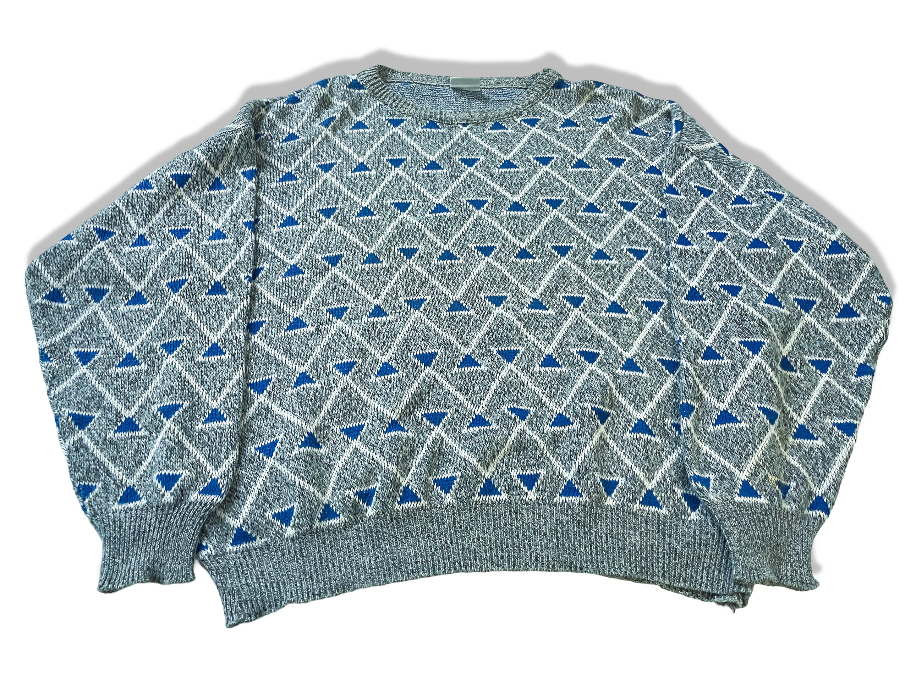 Vintage grey women's Primeur chunky knit geometric print sweatshirt in M|L23 W22|SKU 3988