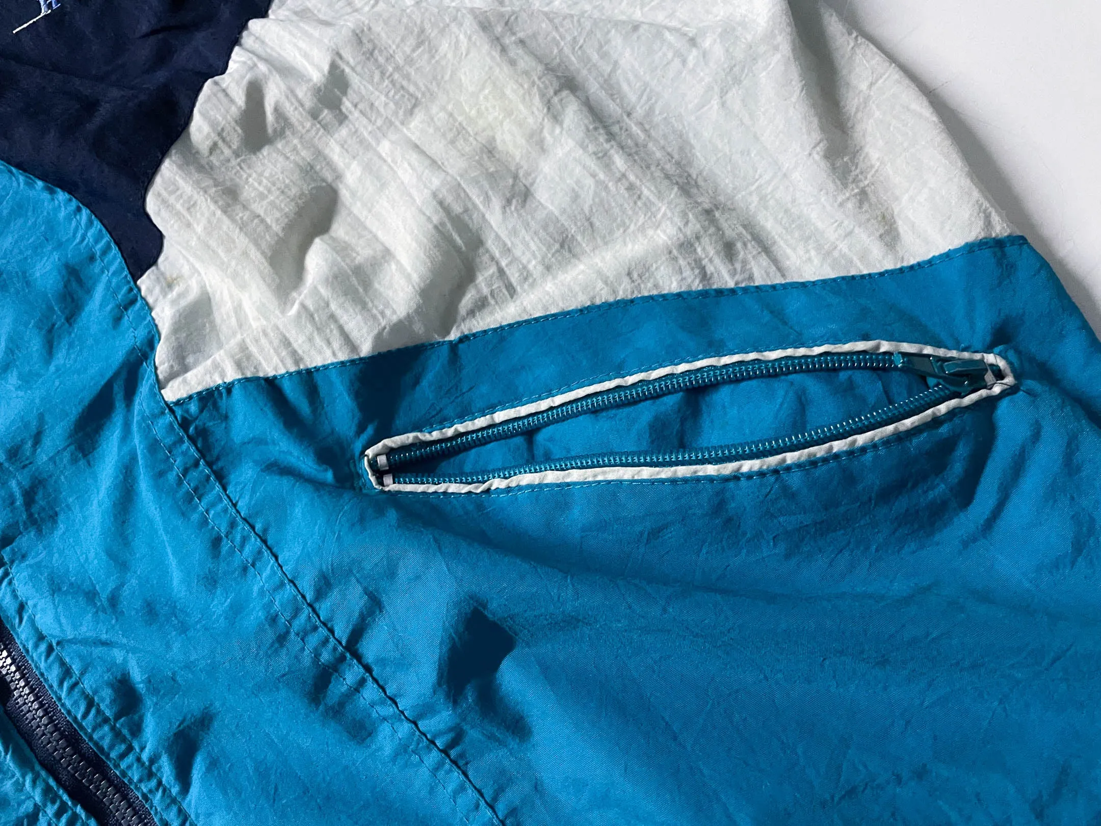 Vintage Hotshark blue colourblock full zip wind breaker jacket in L|L 31 W26| SKU 4044