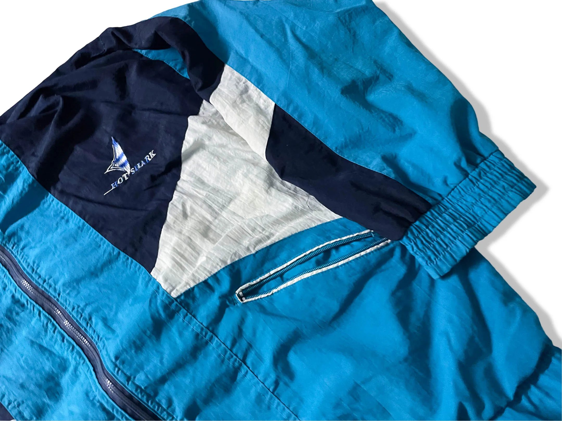 Vintage Hotshark blue colourblock full zip wind breaker jacket in L|L 31 W26| SKU 4044